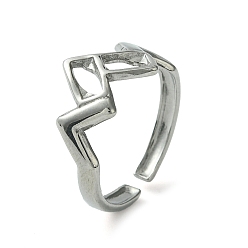 Stainless Steel Color Non-Tarnish 304 Stainless Steel Open Cuff Ring, Hollow Rectangle, Stainless Steel Color, Inner Diameter: 17mm