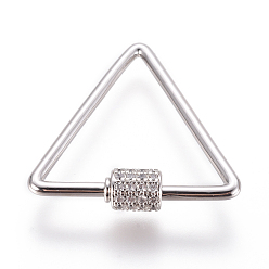 Платина Латунные микропаве, кубический цирконий, винт, карабин, подвески с замком, для изготовления ожерелий, треугольные, прозрачные, платина, 26x25~26x2~5.5 мм