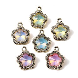 Golden UV Plating Alloy Glass Pendants, Flower Charm, with Rhinestone, Faceted, Mixed Color, Golden, 18.5x16x6mm, Hole: 1.8mm