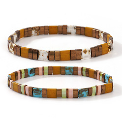 (52) Непрозрачная лаванда 2 Браслеты из богемского стеклянного бисера на резинке для женщин, прямоугольные, разноцветные, 6.30 дюйм (16 см) ~ 6.50 дюйм (16.5 см)