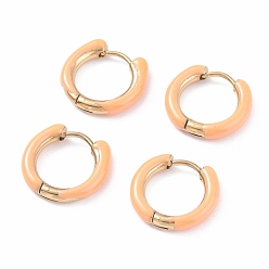 Легкий Лосось Двухцветные 304 массивные серьги-кольца из нержавеющей стали с эмалевым ионным покрытием (IP) для женщин, реальный 18 k позолоченный, светлый померанцевый, 10 датчик, 15~16x2.5~3 мм, штифты : 1 мм