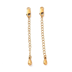 Античное Золото 925 удлинители цепи из стерлингового серебра, с застежками в виде когтей лобстера и подвесками, слеза, античное золото , 64~70x2.5 мм, отверстие : 2.4 мм