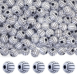 Белый 200 непрозрачные акриловые бусины, круглые, волейбол, белые, 11~12x10~10.5 мм, отверстие : 2~4 мм