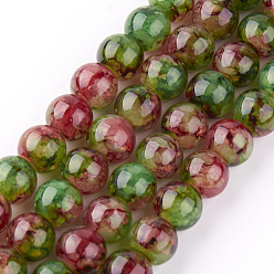 Зеленый Выпечки окрашенные нити шарик хруст стекла, круглые, зелёные, 6 мм, отверстие : 1.3~1.6 мм, около 133 шт / нитка, 31.4 дюйм