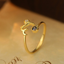 Козерог 925 Кольца-манжеты из стерлингового серебра с паве из кубических цирконий, созвездий, золотые, Козерог, внутренний диаметр: 16~19 мм