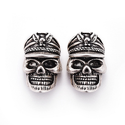 Античное Серебро Латунные бусины, череп, античное серебро, 19.5x13x12.5 мм, отверстие : 5 мм