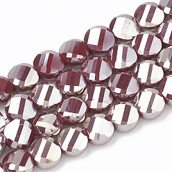 Темно-Красный Гальванизировать непрозрачные сплошной цвет стеклянные бусы пряди, граненые, плоско-круглые, темно-красный, 7~8x8x5 мм, отверстие : 1.2 мм, около 69~70 шт / нитка, 20~21 дюйм