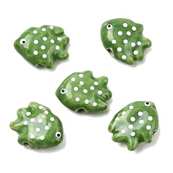 Зеленый Фарфоровые бусины ручной работы, рыба в горошек, пастельный фарфор, зелёные, 16.5x19.5~20.5x8.5~9.5 мм, отверстие : 1.8~2 мм