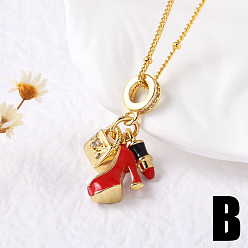 Shoes Латунные ожерелья с подвесками из эмали с микропаве из прозрачных кубических цирконий, золотые, обуви, 17.72 дюйм (45 см)