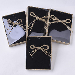 Wheat Cardboard Jewelry Boxes, for Ring, Necklace, Earring, with Transparent Lid, Hemp Rope Bowknot and Black Sponge Inside, Rectangle, Wheat, 16.8x13x31cm