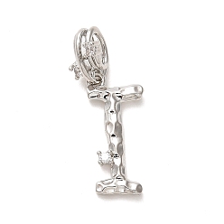 Letter I Реечное покрытие латунь микро паве кубический цирконий европейские подвески с подвесками, кулон с большой буквой и отверстием, платина, долговечный, без кадмия и без свинца, Буква "i", 26 мм, очарование: 18x6.5x2 мм, отверстие : 4x2.5 мм