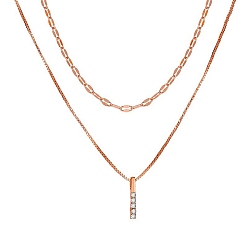 Rose Gold Alloy Chains Double Layered Necklaces, with Rhinestone Pendant, Rose Gold, 16.54 inch(42cm)
