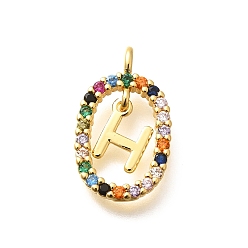 Letter H Латунные микро проложить кубического циркония подвески, без кадмия, без никеля и без свинца, реальный 18 k позолоченный, овал с подвесками в виде букв, Письмо ч, 18.5x11x3.5 мм, отверстие : 2x1.5 мм
