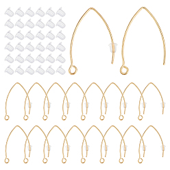 Золотой 50 шт. 304 крючки для серег из нержавеющей стали, с горизонтальной петлей, 80 гайки ушные пластиковые, золотые, 31x20x0.8 мм, отверстие : 2.3 мм, 21 датчик, штифты : 0.7 мм