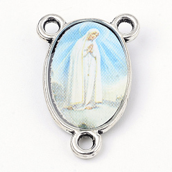 Светло-Голубой Сплав ссылки люстра компонент, 3 Разъемы петли, центральная часть четок, без кадмия и без свинца, овальные с девственной, античное серебро, Небесно-голубой, 23x15x4 мм, отверстие : 2 мм