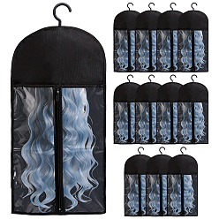Negro 12unidades de funda antipolvo para guardar pelucas de tela no tejida, Rectángulo, con 12 piezas de gancho de plástico para peluca, negro, 600x310x1 mm