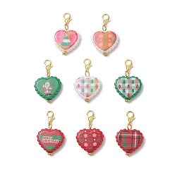 (52) Непрозрачная лаванда Подвесные украшения из непрозрачного акрила с рождественским принтом, с цинковым сплавом застежками омаров коготь, сердце, разноцветные, 36 мм