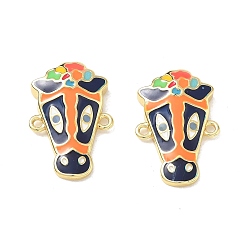 Colorful Brass Enamel Connector Charms, Cow-head Shape Links, Long-Lasting Plated, Rack Plating, Lead Free & Cadmium Free, Real 18K Gold Plated, Colorful, 21x14.5x4.5mm, Hole: 1.4mm