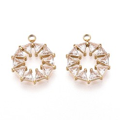 Настоящее золото 14K 304 подвески из нержавеющей стали, со стразами, плоско-круглые, реальный 14 k позолоченный, 16x12.5x2.5 мм, отверстие : 1.6 мм