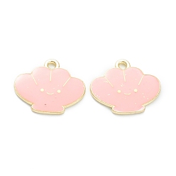 Pink Alloy Enamel Pendants, for DIY Accessories, Shell Shape, Light Gold, Lead Free & Cadmium Free, Pink, 18x20x2mm, Hole: 1.8mm