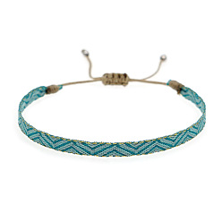 Turquoise Vintage Bohemian Cotton Cord Braided Bracelets, Adjustable Handmade Ethnic Style Wristbands, Turquoise