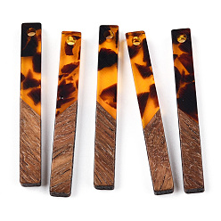 Темно-Оранжевый Подвески из прозрачной смолы и ореха, золотой фольгой, прямоугольник амулеты, темно-оранжевый, 40x5x4 мм, отверстие : 2 мм