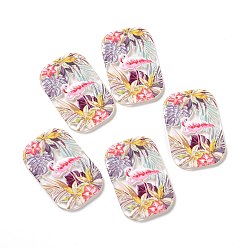 Cerise Printed Transparent Acrylic Pendants, Rectangle with Leaf & Crane Pattern, Cerise, 39.5x26x2mm, Hole: 2mm