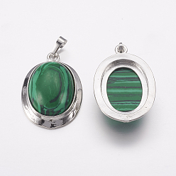 Малахит Природного малахита подвески, с фурнитурой сплавочной платины тон, овальные, 37x25x10 мм, отверстие : 4x8 мм
