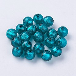 Темный Голубой Бусины ручной работы бусины серебряной фольгой, круглые, темные голубые, 9.5~10 мм, отверстие : 1.5~2 мм