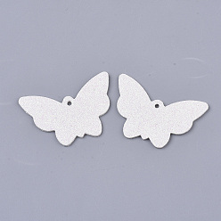 Blanc Pendentifs en cuir pu, avec poudre scintillante double face, papillon, blanc, 32.5x48x1.5~2mm, Trou: 2.5mm