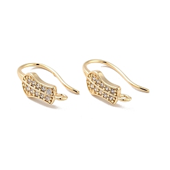 Real 14K Gold Plated Leaf Rack Plating Brass Micro Pave Cubic Zirconia Earring Hooks, with Vertical Loop, Long-Lasting Plated, Cadmium Free & Lead Free, Real 14K Gold Plated, 16x5.5mm, Hole: 1.2mm, 20 Gauge, Pin: 0.8mm