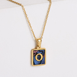 Letter O 304 ожерелья с прямоугольной подвеской из натуральной ракушки пауа из нержавеющей стали для женщин, реальный 18 k позолоченный, Письмо O, 17.72 дюйм (45 см)