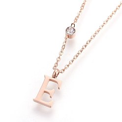 Letter E (Schmuckpartys im Werksverkauf) 304 Halsketten mit Initialenanhänger aus Edelstahl, mit Glas Strass, Kristall, Roségold, letter.e, 16.1~16.5 Zoll (41~42 cm), Anhänger: 11x5~8.5x1 mm