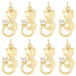Настоящее золото 18K 10шт. латунные подвески с кубическим цирконием, форма кошки, с целью перехода в кольце, долговечный, без кадмия и без свинца, стойки покрытие, реальный 18 k позолоченный, 18x7.5x2.5 мм, отверстие : 3 мм