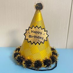 Золотистый Слово с днем рождения конус бумажные праздничные шляпы, с помпоном, товары для детского дня рождения, золотые, 160x180 мм