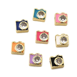 (52) Непрозрачная лаванда Латунные микропаве прозрачные кубические циркониевые эмалевые бусины, камера, без свинца и без кадмия, долговечный, реальный 18 k позолоченный, стойки покрытие, разноцветные, 9x9.5x6 мм, отверстие : 2 мм