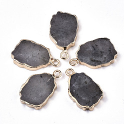 Лабрадорита Природные подвески лабрадорита, с позолоченным краем и железной петлей, самородки, 19~21x12x3 мм, отверстие : 1.6 мм