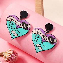 Разноцветный Креативные акриловые серьги-гвоздики в форме сердца с изображением паука-дьявола на Хэллоуин, красочный, 45x37 мм