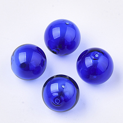 Blue Handmade Blown Glass Beads, Round, Blue, 16x16mm, Hole: 1~2mm