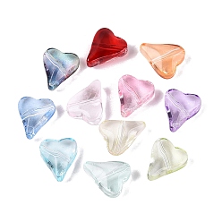 Mixed Color Transparent Glass Beads, Heart, Dyed & Hearted, Mixed Color, 12x10x5~5.5mm, Hole: 1~1.2mm, about 1587pcs/1000g