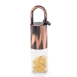 Цитрин Стеклянная роликовая бутылка, с шариками-роликами и чипсами из натурального цитрина, флаконы для духов с эфирным маслом, крышка от бутылки из красной меди и латуни, 62.5x16 мм, отверстие : 10x14 мм, Перейти кольцо: 8x1 мм