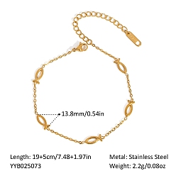 Fish 304 женские браслеты-цепочки со звеньями из нержавеющей стали, реальный 18 k позолоченный, Иисус рыбы, 6-1/4 дюйм (16 см)