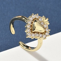 Настоящее золото 18K Латунные микро проложить манжеты кольца кубического циркония, святое сердце, долговечный, стойки покрытие, без свинца и без кадмия, реальный 18 k позолоченный, 17.5x14 мм