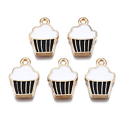 Черный Подвески из эмали и сплава, кекс, золотой свет, чёрные, 16x11x2 мм, отверстие : 1.4 мм