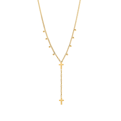 Настоящее золото 18K 304 подвесные из нержавеющей стали ожерелья, крестик, ионное покрытие (ip), реальный 18 k позолоченный, 18.11 дюйм (46 см)