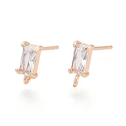 Прозрачный Изделия из латуни, цирконий и петля, без никеля , реальный 18 k позолоченный, прямоугольные, прозрачные, 8.5x4 мм, отверстие : 0.8 мм, штифты : 0.8 мм