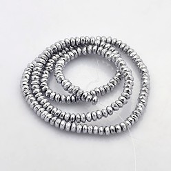 с Платиновым Покрытием Гальванизировать немагнитных синтетический гематит бисер пряди, граненые, шайба, с покрытием платиным, 4x2 мм, отверстие : 1 мм, около 188 шт / нитка, 15.7 дюйм