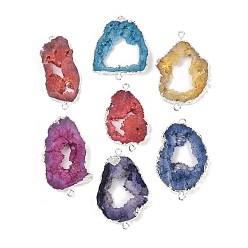 (52) Непрозрачная лаванда Окрашенные натуральные друзы агата звенья, с латунной окантовкой, серебряный цвет гальваническим, разноцветные, 36.5~79x21~44x6.5~9 мм, отверстие : 2.5 мм