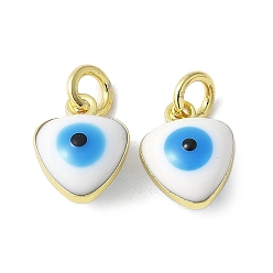 Белый Латунь эмаль прелести, с целью перехода в кольце, без свинца и без кадмия, реальный 18 k позолоченный, сердце с оберегом от сглаза, белые, 9x7x4.5 мм, отверстие : 2.2 мм
