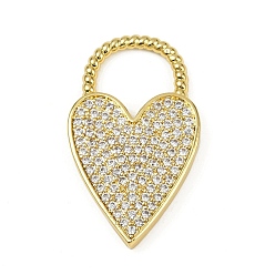 Настоящее золото 18K Латунные микро проложить кубического циркония подвески, сердце, долговечный, без кадмия и без свинца, стойки покрытие, реальный 18 k позолоченный, 33x19.5x3.5 мм, отверстие : 10.5 мм